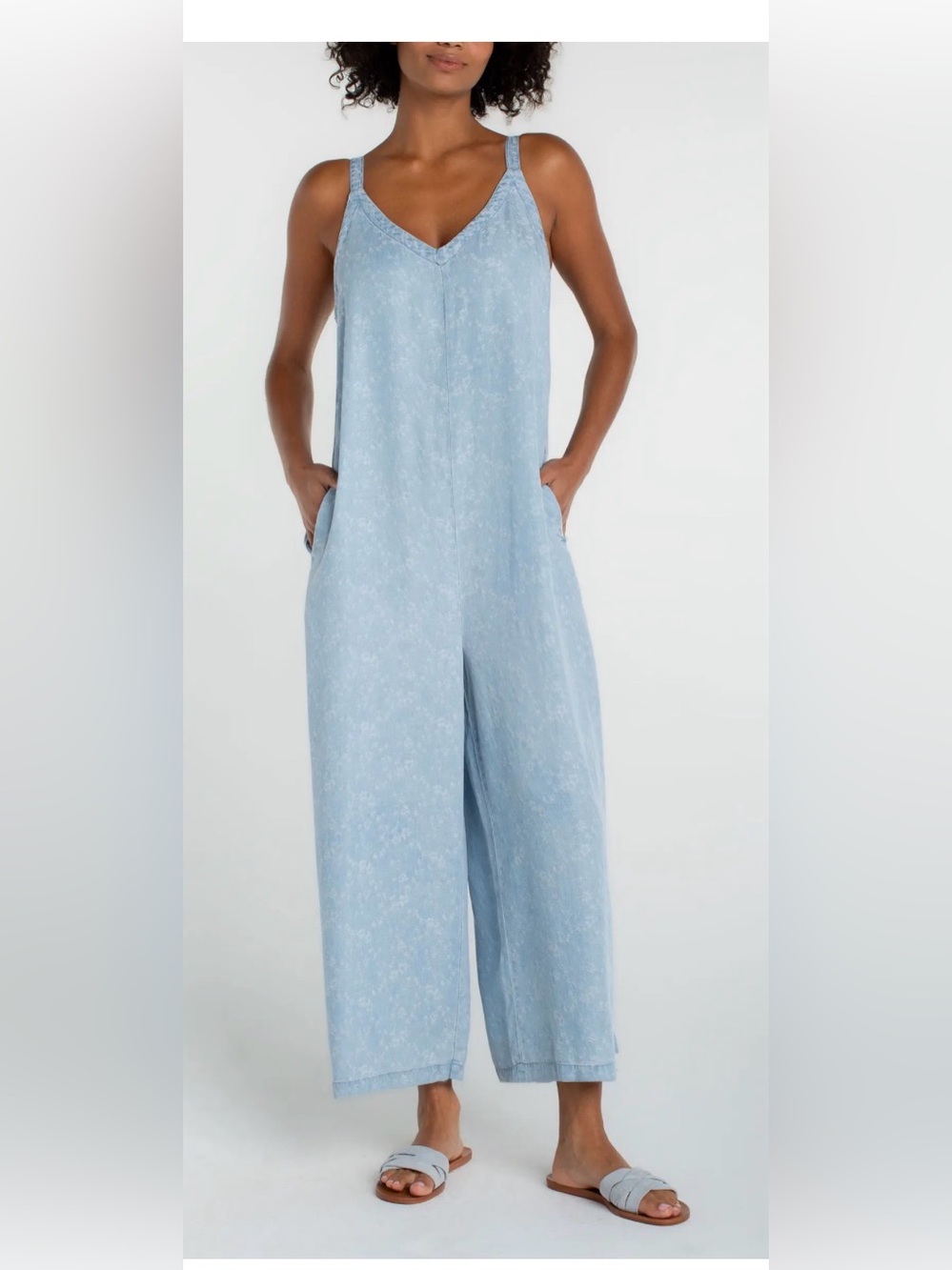 Liverpool chambray floral jumpsuit size medium